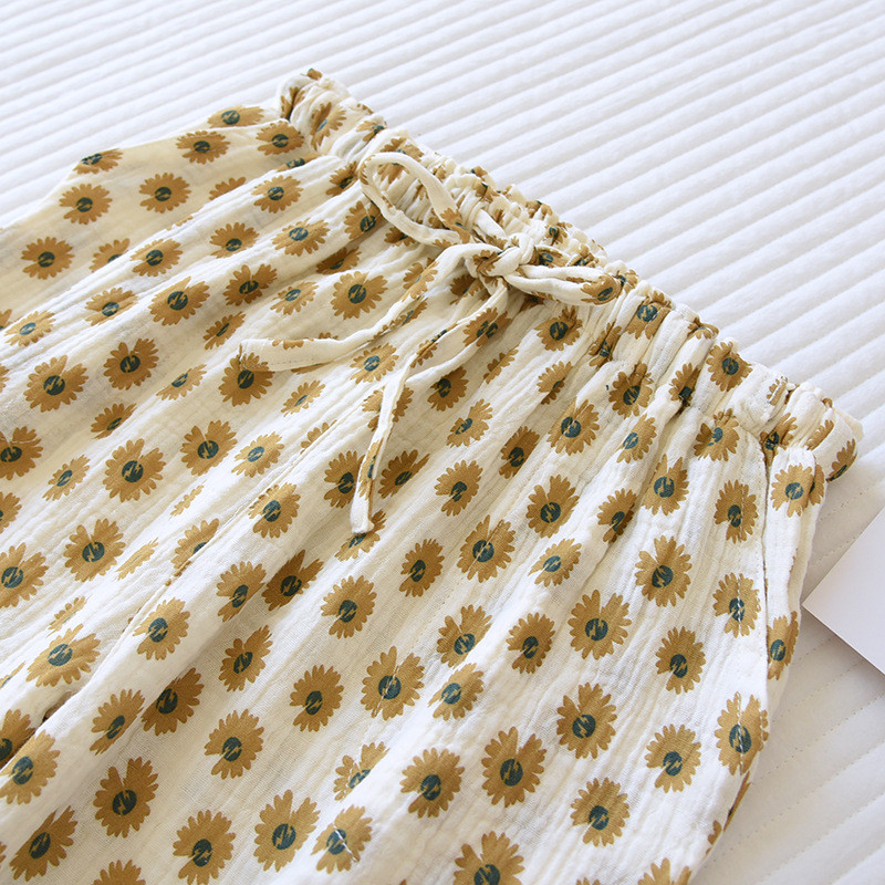 Fdfklak Pantalones De Mujer Pantaloni noi de pijama cu imprimeu floral pentru femei, bumbac largi, primăvară, toamnă, îmbrăcăminte acasă, pantaloni pentru femei