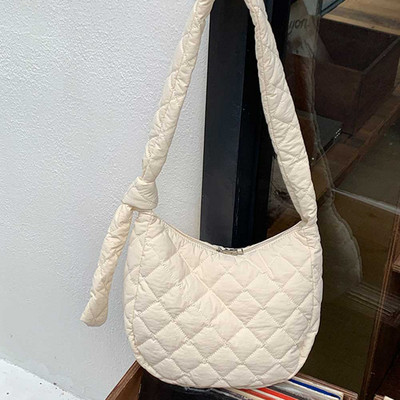 Geantă de tote matlasată de mare capacitate, ușoară, iarnă, din bumbac, căptușită, în carouri, genți de umăr, genți pentru subrat, geantă de mână umflată