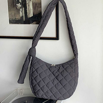 Geantă de tote matlasată de mare capacitate, ușoară, iarnă, din bumbac, căptușită, în carouri, genți de umăr, genți pentru subrat, geantă de mână umflată