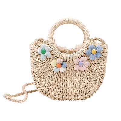 Geantă de mână pentru femei, pe jumătate rotundă, din ratan, cu paie, de vară, pentru plajă, pentru femei, genți de umăr pentru fete