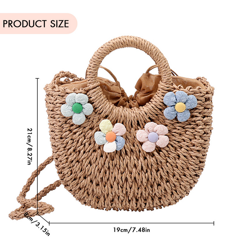 Geantă de mână pentru femei, pe jumătate rotundă, din ratan, cu paie, de vară, pentru plajă, pentru femei, genți de umăr pentru fete