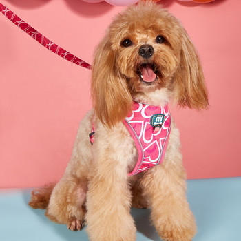 Печат Дишаща колан за кучета Комплект каишки Розова мека каишка за гърди за домашни любимци Малки средни големи кучета Светлоотразителни продукти за домашни любимци за пътуване на открито