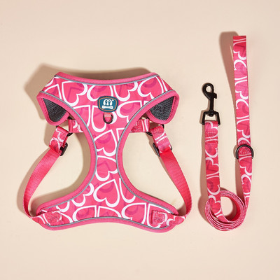 Εκτύπωση Σετ λουριών με λουρί με λουρί για σκύλους που αναπνέει Ροζ μαλακό λουρί στήθους για κατοικίδια Μικρά μεσαία μεγάλα σκυλιά αντανακλαστικά υπαίθρια είδη ταξιδιού για κατοικίδια