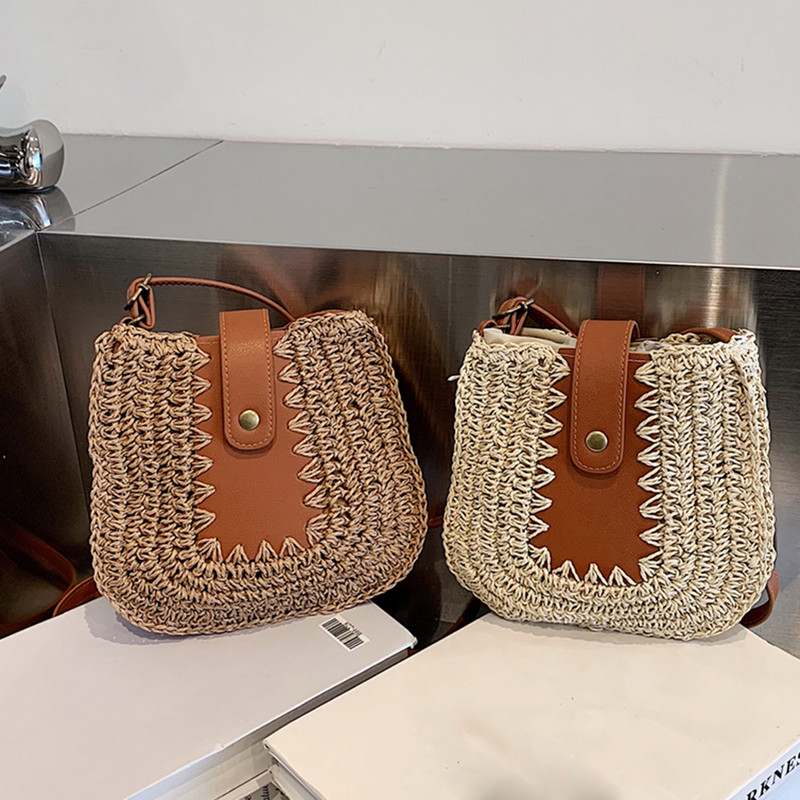 Καλοκαιρινή υφασμένη ψάθινη τσάντα ώμου παραλίας 2023 Τσάντες από ψάθινο κάδο Raffia Bohemia Shoulder Messenger Τσάντα Τσάντα επώνυμη γυναικεία τσάντα