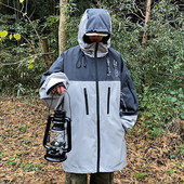 Ανδρικό Hop Χρώμα Ανδρικό τζάκετ Hip Μπουφάν με κουκούλα Μονόχρωμο παλτό εξωτερικού χώρου Splicing δύο μακρυμάνικα τυπωμένα χειμερινά παλτό