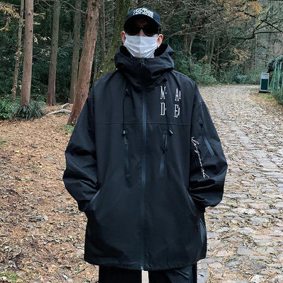 Ανδρικό Hop Χρώμα Ανδρικό τζάκετ Hip Μπουφάν με κουκούλα Μονόχρωμο παλτό εξωτερικού χώρου Splicing δύο μακρυμάνικα τυπωμένα χειμερινά παλτό