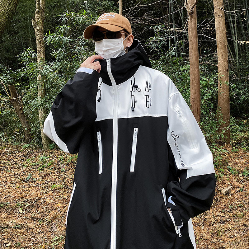 Ανδρικό Hop Χρώμα Ανδρικό τζάκετ Hip Μπουφάν με κουκούλα Μονόχρωμο παλτό εξωτερικού χώρου Splicing δύο μακρυμάνικα τυπωμένα χειμερινά παλτό