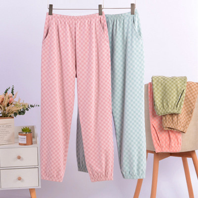 Pantalones De Mujer Moteriškos pavasario rudeninės plonos aksominės pižamos kelnės Laisvos sportinės namų kelnės Madingos languotos pižamos kelnės