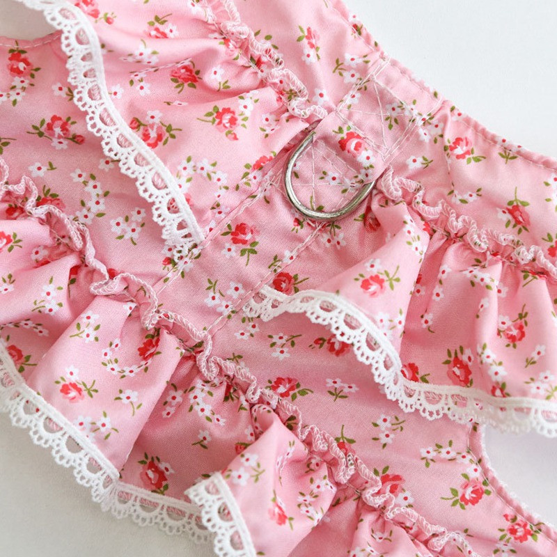 Lemmikloomarakmete jalutusrihma komplekt väikesele koerale Reguleeritavad lillelised kutsikarakmed Vest Bulldog Chihuahua õues käimise pliivõrkrakmed