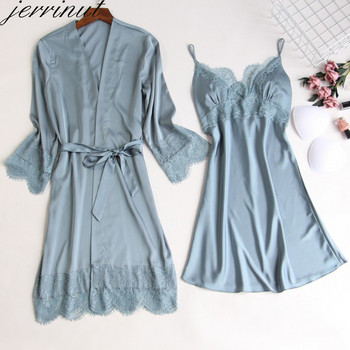 Jerrinut Silk Robe Νυχτικό Καλοκαιρινό φόρεμα με δαντέλα Νυχτερινό φόρεμα Sleepwear Nightie Homewear ML XL 2XL Εσώρουχα μπουρνούζι