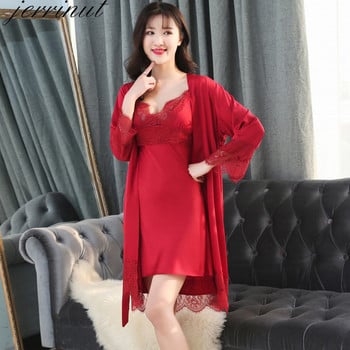 Jerrinut Silk Robe Νυχτικό Καλοκαιρινό φόρεμα με δαντέλα Νυχτερινό φόρεμα Sleepwear Nightie Homewear ML XL 2XL Εσώρουχα μπουρνούζι