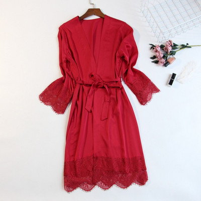 Jerrinut Silk Robe Νυχτικό Καλοκαιρινό φόρεμα με δαντέλα Νυχτερινό φόρεμα Sleepwear Nightie Homewear ML XL 2XL Εσώρουχα μπουρνούζι