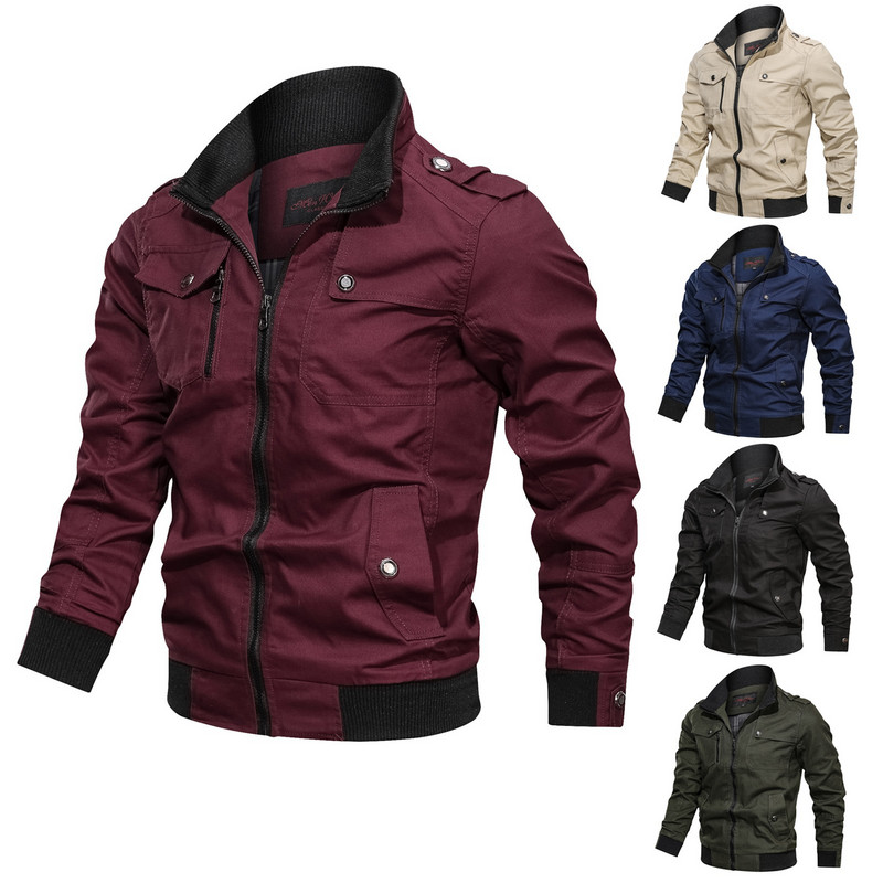 Ανδρικά ρούχα Ανδρικό μπουφάν Χρώμα μανίκι Stcollar Full Pocket Μασίφ ανδρικό σακάκι με φερμουάρ Fleece Loose