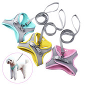 Set de ham și lesă ajustabil pentru câini de talie mică, ham de plasă respirabil, vestă, guler reflectorizant pentru cățeluș, produse de dresaj pentru animale de companie