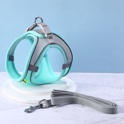 Set de ham și lesă ajustabil pentru câini de talie mică, ham de plasă respirabil, vestă, guler reflectorizant pentru cățeluș, produse de dresaj pentru animale de companie