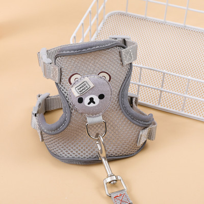 Set de ham și lesă pentru câini și pisici din plasă de nailon, model de urs din desene animate, ham cu vestă reflectorizantă reglabilă pentru câini de talie mică