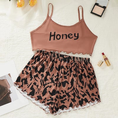 Καλοκαιρινά γυναικεία πυζά Χαριτωμένα κινούμενα σχέδια με στάμπες κοντό σετ πιτζάμες για γυναίκες Σετ πιτζάμες Γλυκό κοντό μανίκι V-λαιμόκοψη & σορτς πιτζάμα