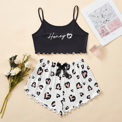 Καλοκαιρινά γυναικεία πυζά Χαριτωμένα κινούμενα σχέδια με στάμπες κοντό σετ πιτζάμες για γυναίκες Σετ πιτζάμες Γλυκό κοντό μανίκι V-λαιμόκοψη & σορτς πιτζάμα