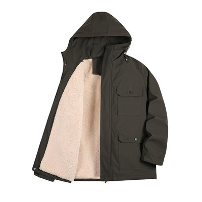 Ανδρικά 2023 Winter Men Outdoor Αδιάβροχα μπουφάν Cargo με κουκούλα Ανδρικά μπουφάν χειμωνιάτικα ζεστά με πολλές τσέπες Αποσπώμενα καπέλο ανδρικά μπουφάν