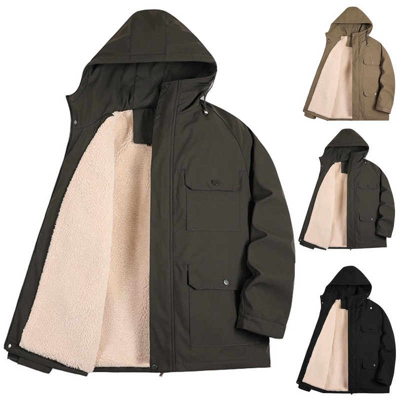 Ανδρικά 2023 Winter Men Outdoor Αδιάβροχα μπουφάν Cargo με κουκούλα Ανδρικά μπουφάν χειμωνιάτικα ζεστά με πολλές τσέπες Αποσπώμενα καπέλο ανδρικά μπουφάν