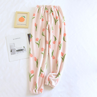 Παντελόνι χειμωνιάτικης πιτζάμα Γυναικείο κοραλλί φλις ελαστικό παντελόνι Φθινοπωρινό Πυζά με στάμπα Νυχτικά Plus βελούδινο ζεστό φανελένιο παντελόνι για το σπίτι
