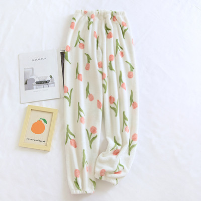 Παντελόνι χειμωνιάτικης πιτζάμα Γυναικείο κοραλλί φλις ελαστικό παντελόνι Φθινοπωρινό Πυζά με στάμπα Νυχτικά Plus βελούδινο ζεστό φανελένιο παντελόνι για το σπίτι