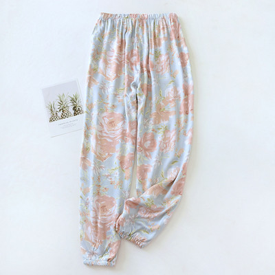 Pantaloni de pijama din vascoză din bumbac de primăvară și vară pentru femei Pantaloni de plajă cu imprimeu floral de vară Pantaloni lungi pentru prevenirea țânțarilor