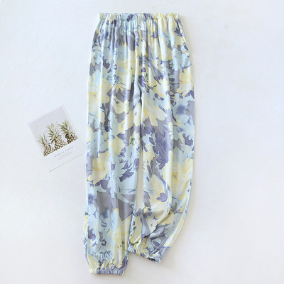 Pantaloni de pijama din vascoză din bumbac de primăvară și vară pentru femei Pantaloni de plajă cu imprimeu floral de vară Pantaloni lungi pentru prevenirea țânțarilor