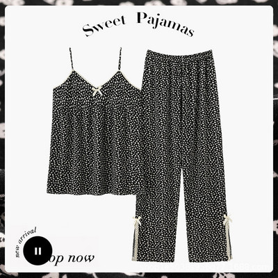 Πιτζάμες Γυναικεία καλοκαιρινή κρεμάστρα INS Vintage Θραυσματικό Γαλλικό Γλυκό σέξι που μπορεί να φθαρεί Σετ δύο τεμαχίων με μαξιλαράκι στήθους