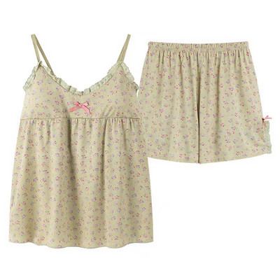 Πιτζάμες Γυναικεία καλοκαιρινή κρεμάστρα INS Vintage Θραυσματικό Γαλλικό Γλυκό σέξι που μπορεί να φθαρεί Σετ δύο τεμαχίων με μαξιλαράκι στήθους