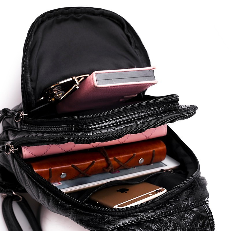 MJ Naiste PU-nahast seljakotid Väike reisikott Naistele Pehmest nahast kotikott Naiste tikandiga seljakott