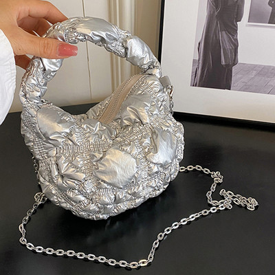 Mini Puffer Tote Τσάντα Cloud τσάντες ώμου για Γυναικείες τσάντες χιαστί με τσαλακωμένη αλυσίδα, τσαντάκι τσαντάκι με επένδυση με κλειδί πουγκί Trend 주름가방