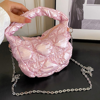 Mini Puffer Tote Τσάντα Cloud τσάντες ώμου για Γυναικείες τσάντες χιαστί με τσαλακωμένη αλυσίδα, τσαντάκι τσαντάκι με επένδυση με κλειδί πουγκί Trend 주름가방