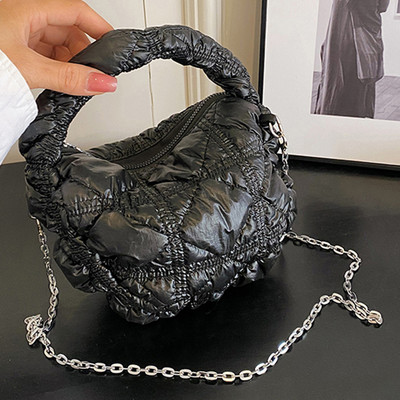 Mini Puffer Tote Τσάντα Cloud τσάντες ώμου για Γυναικείες τσάντες χιαστί με τσαλακωμένη αλυσίδα, τσαντάκι τσαντάκι με επένδυση με κλειδί πουγκί Trend 주름가방