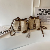 Γυναικείες ψάθινες τσάντες ώμου με ραφή PU Υφαντή υφαντική τσάντα Μόδας Χειροποίητη Casual Κομψή απλή καλοκαιρινή υφασμένη τσάντα