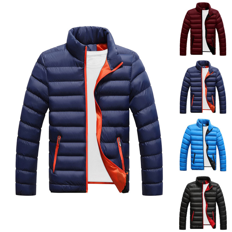 Νέο ανδρικό χειμωνιάτικο χοντρό μπουφάν με φερμουάρ στο λαιμό για ζεστασιά και χρωματική αντίθεση Κοντό μπουφάν με λεπτή εφαρμογή και ευέλικτο μπουφάν