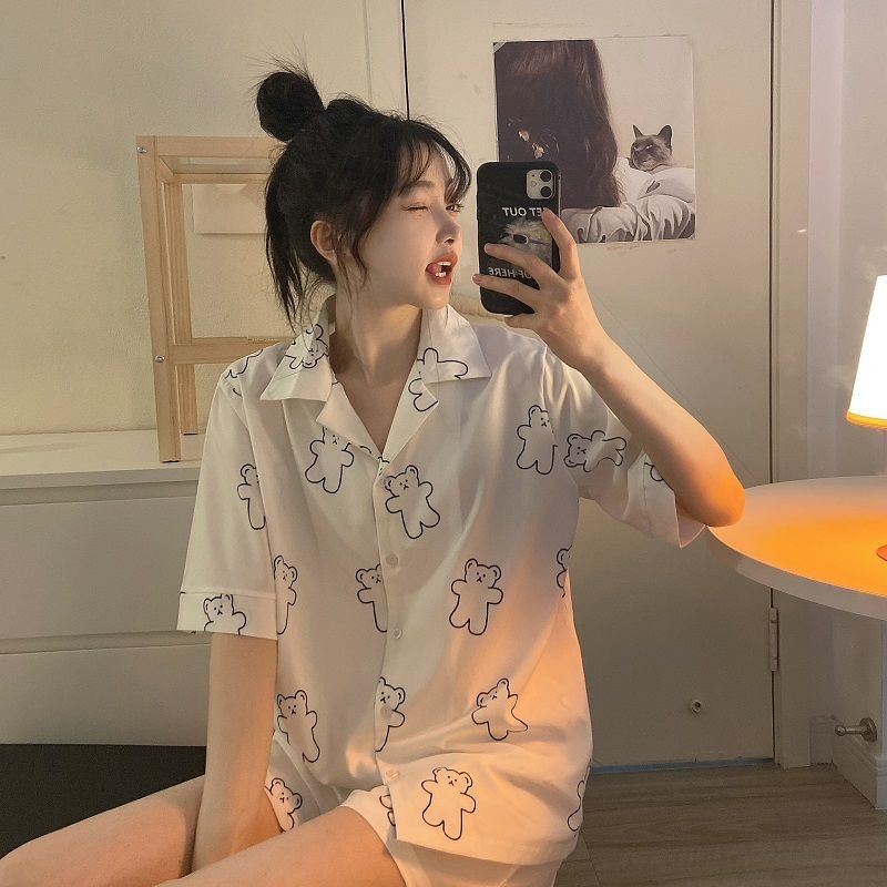 Naiste pidžaamakomplekt Jaapani Kawaii pidžaama karuprintidega pidžaamad teismeliste tüdrukute koduriided, voodipesu, suvi 2022 magamisriided