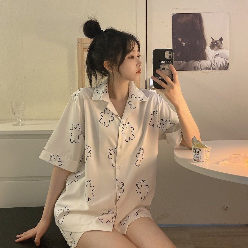 Naiste pidžaamakomplekt Jaapani Kawaii pidžaama karuprintidega pidžaamad teismeliste tüdrukute koduriided, voodipesu, suvi 2022 magamisriided