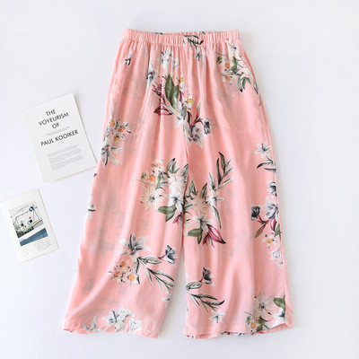 Puuvillast viskoosist lilleprinteriga Caprise magamispüksid naiste kevadsuvisteks elegantsed laia säärega sääsekindlad kodupüksid