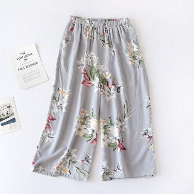 Puuvillast viskoosist lilleprinteriga Caprise magamispüksid naiste kevadsuvisteks elegantsed laia säärega sääsekindlad kodupüksid