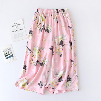 Puuvillast viskoosist lilleprinteriga Caprise magamispüksid naiste kevadsuvisteks elegantsed laia säärega sääsekindlad kodupüksid