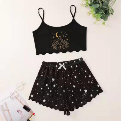 Kuumad naiste magamisriided armsad multifilmiprintidega lühikesed pidžaamad naistele pidžaamakomplekt, armas lühikeste varrukatega V-kaelus ja lühikesed püksid suvepidžaama