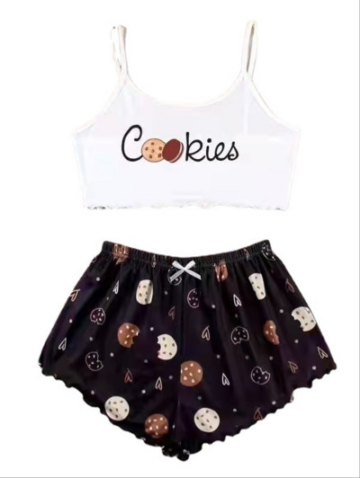 Kuumad naiste magamisriided armsad multifilmiprintidega lühikesed pidžaamad naistele pidžaamakomplekt, armas lühikeste varrukatega V-kaelus ja lühikesed püksid suvepidžaama