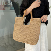 Genți de vară din paie pentru femei Genți de umăr Genți de mână din ratan, geantă cu mâner superior, geantă de plajă din croșetat din rafie, tocuri ocazionale 2023