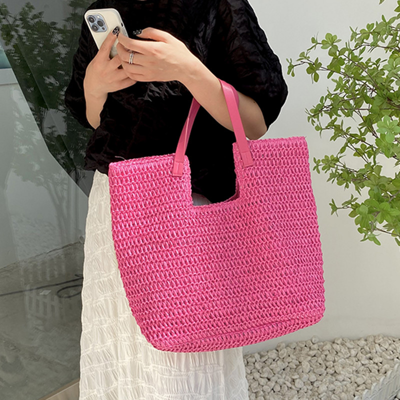 Genți de vară din paie pentru femei Genți de umăr Genți de mână din ratan, geantă cu mâner superior, geantă de plajă din croșetat din rafie, tocuri ocazionale 2023