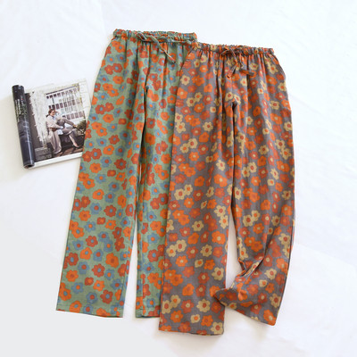 Pantaloni de pijama pentru femei, din bumbac, primăvară și vară 2023, pantaloni retro, subțiri, pentru acasă, cu imprimeu de flori, pantaloni lungi pentru acasă, largi