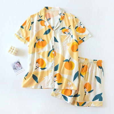 Σετ γυναικεία πιτζάμες κοντομάνικο σορτς για το σπίτι Pijima Loose κοστούμι δύο τεμαχίων για οικιακά υπνοδωμάτια με εμπριμέ Plus μέγεθος Γυναικείο Pijima