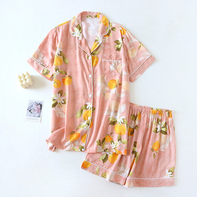 Σετ γυναικεία πιτζάμες κοντομάνικο σορτς για το σπίτι Pijima Loose κοστούμι δύο τεμαχίων για οικιακά υπνοδωμάτια με εμπριμέ Plus μέγεθος Γυναικείο Pijima