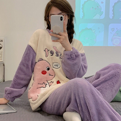 2tk pidžaamakomplekt Talvine naiste magamisriided soojad flanellist pidžaamad naistele pikkade varrukatega pükste komplekt Pehmed kodurõivaste pidžaamad naisterahvad