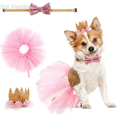 Pet Birthday Party Crown Hat Dog Pet Supplies Collar Princess Dress Set dog pets pet items cat